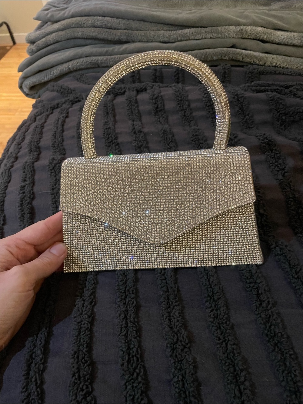 Steve Madden Silver Crystal Top-Handle Clutch